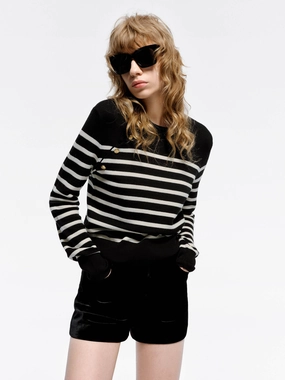 Wool Striped Knit Sweater Tactile Soft Texture