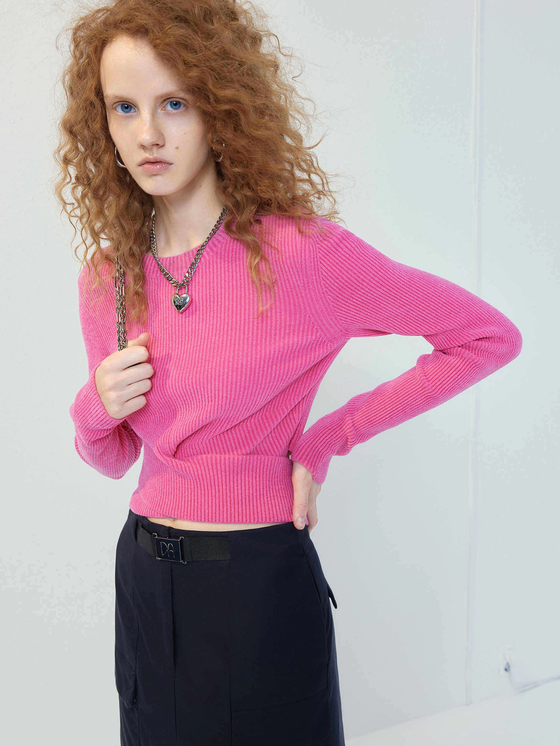 Cross Front Ribbed Knit Top High Neck Design