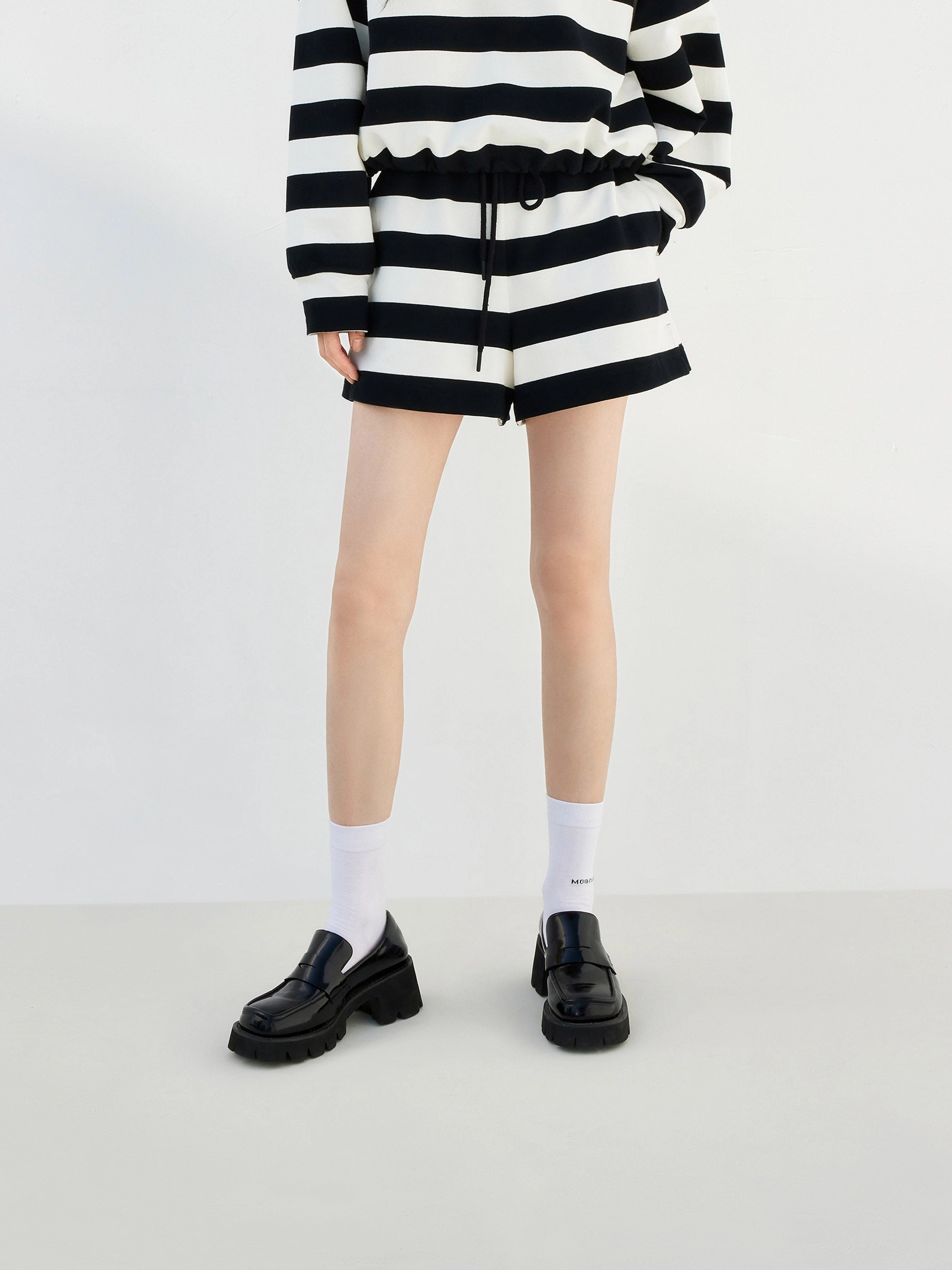 Casual Chic Soft Wear Drawstring Stripe Track Shorts