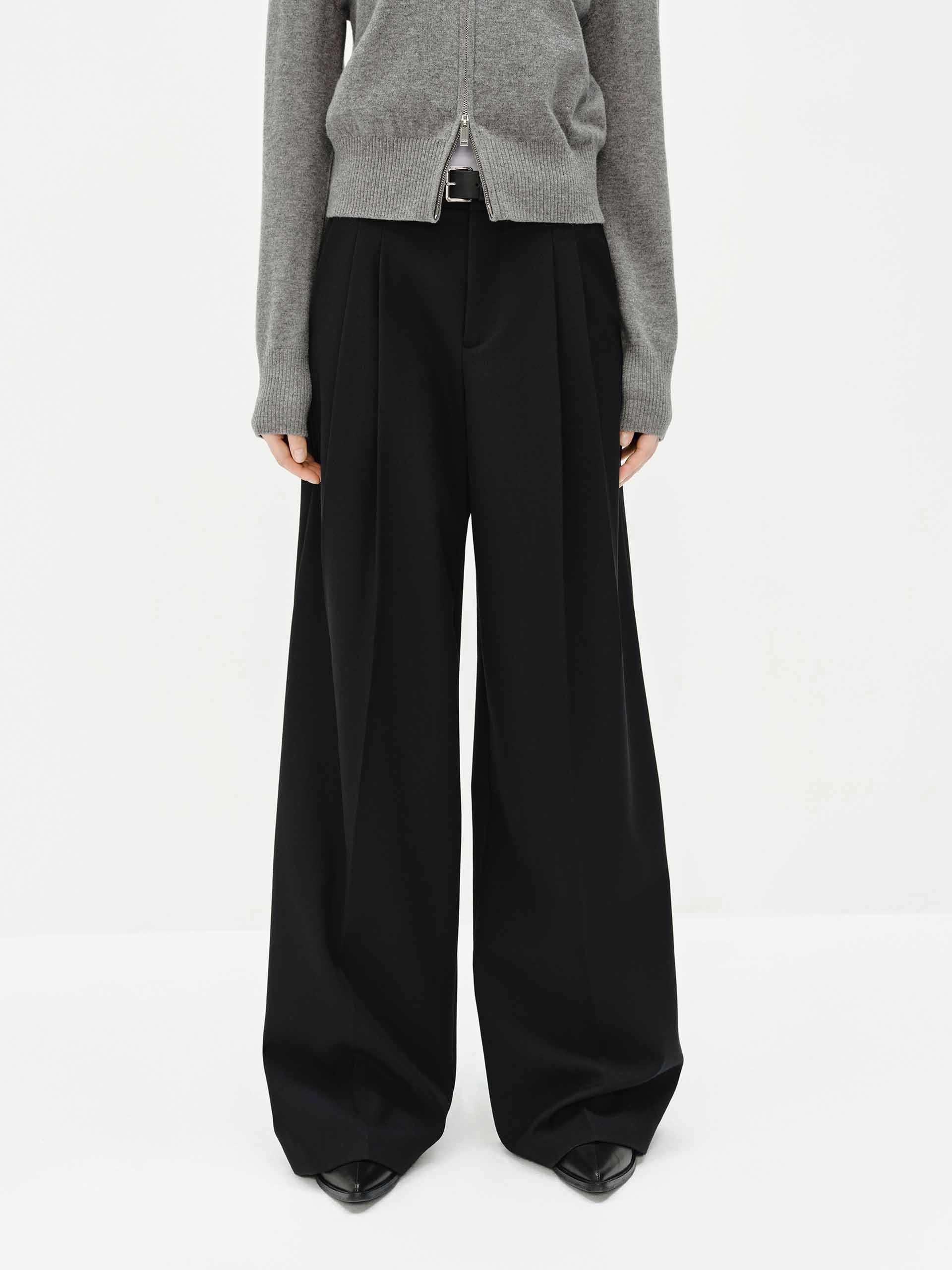 Chilly Weather Comfort Soft Feel Wool Blend Belted Pants
