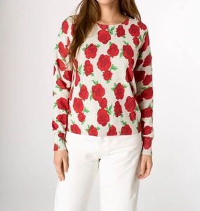 Women's Rose Print Pullover Cardigan In Silver Red Durable Fabric