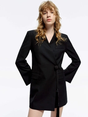 Versatile Wearable Waist Seam Wool Blend Wrap Dress