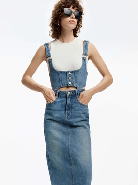 Detachable Detail Denim Dress Smart Vibe Relaxed-fit