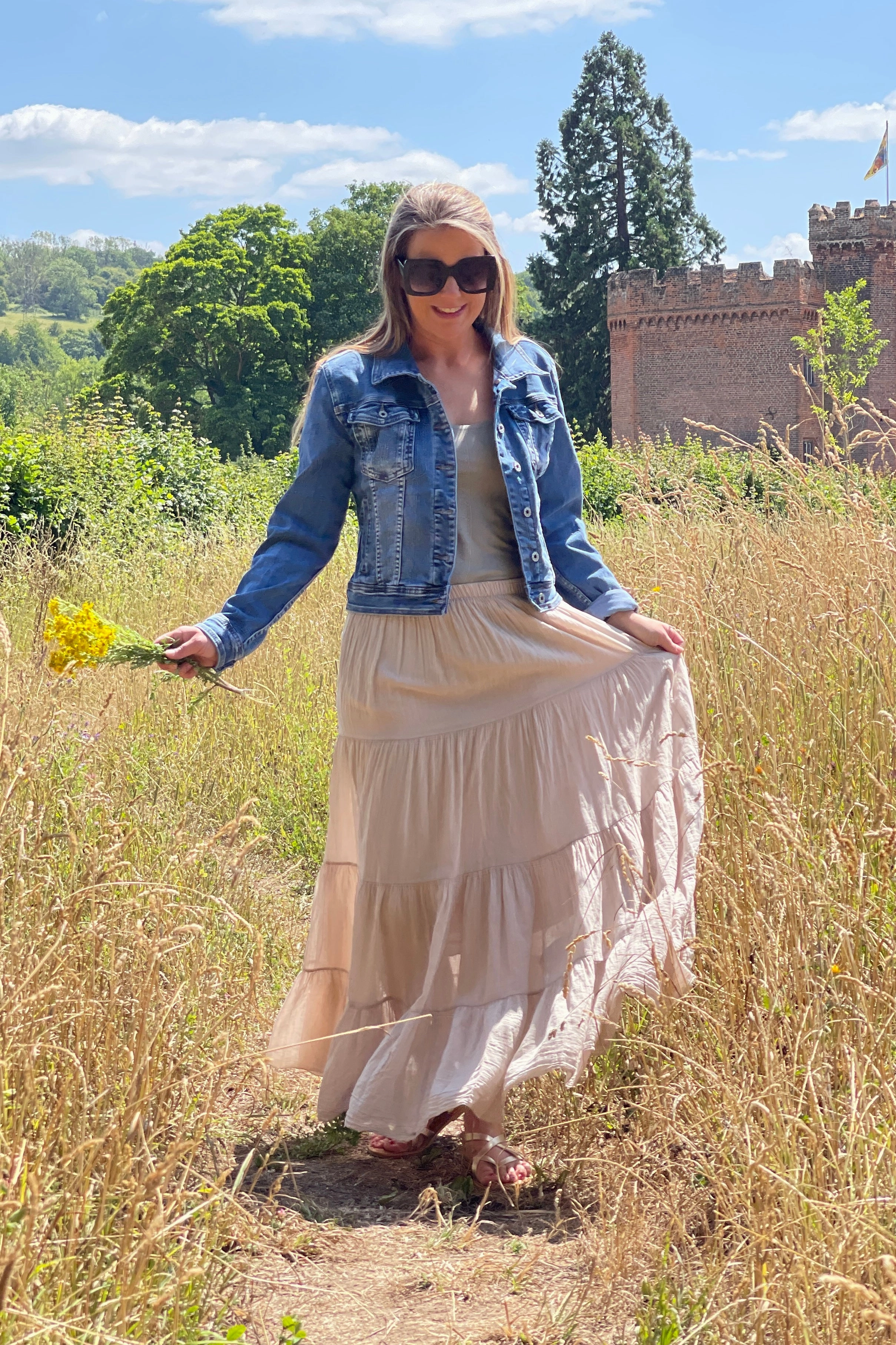 Crossback Strap Boho Tiered Cotton Maxi Skirt
