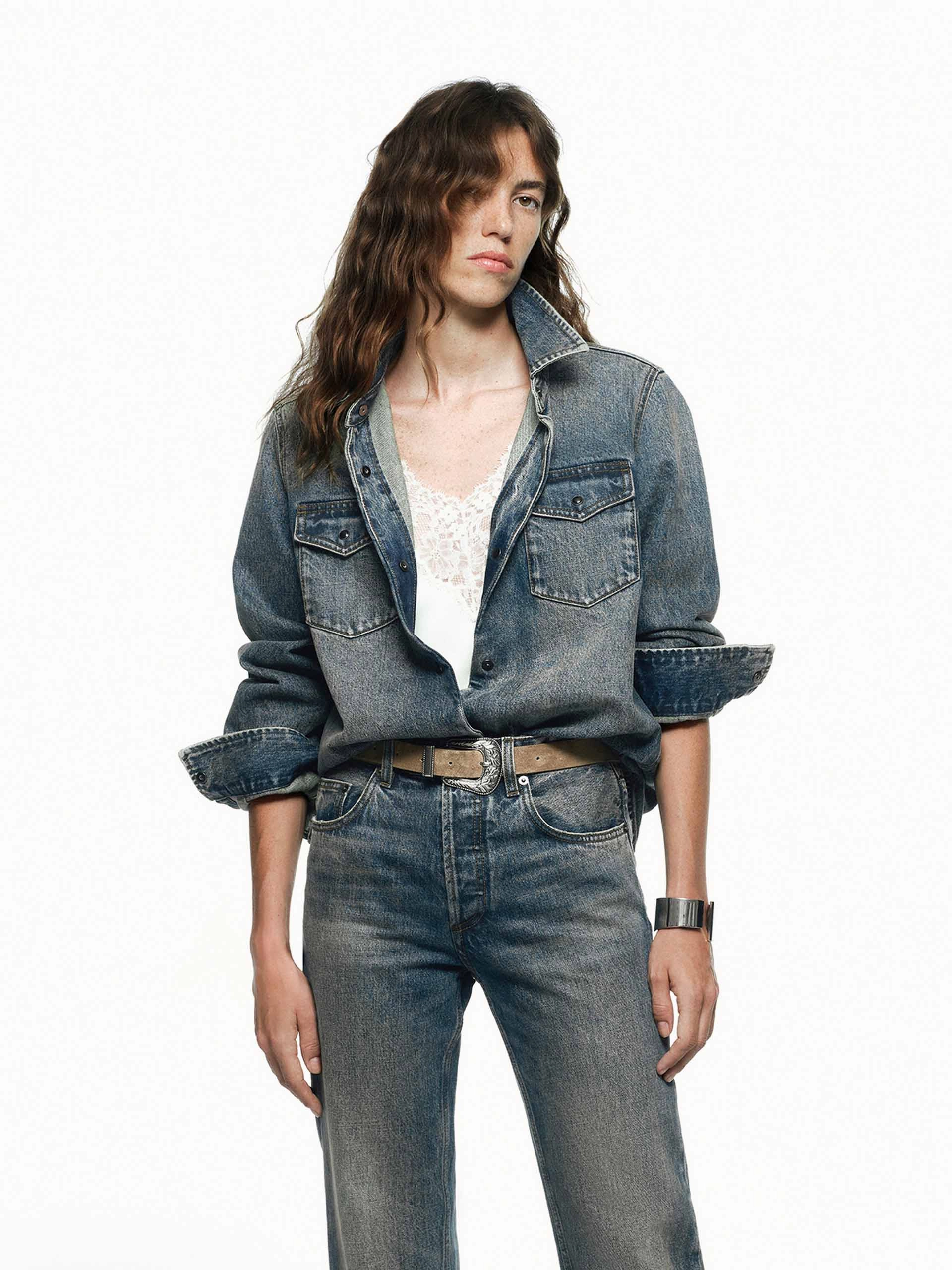 Vintage Washed Denim Shirt ArticulatedElbowShaping