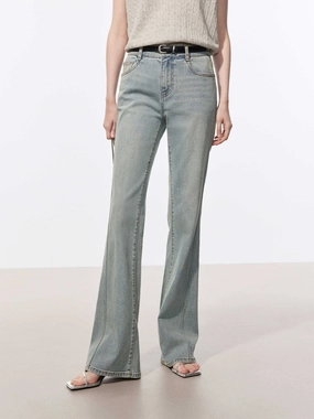 Vintage Washed Flared Jeans Travel Outfit Professional Wear