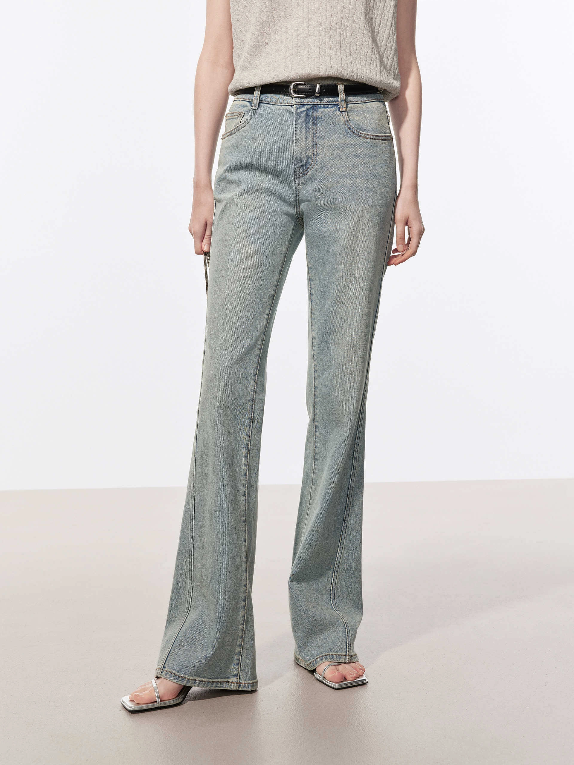 Vintage Washed Flared Jeans Fade Resistant Wash Style Basic
