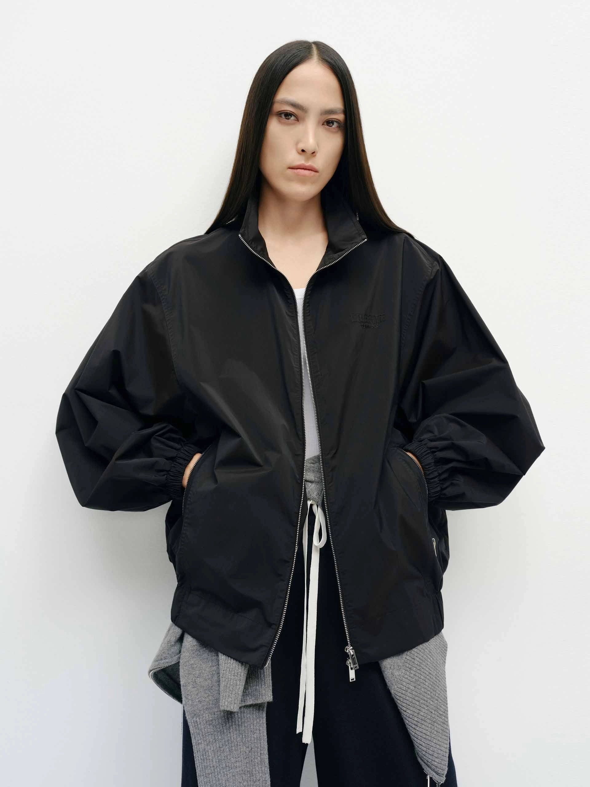 Volume Sleeve Zipper Coat Adjustable Drawstring Waist Bonded Seam Construction