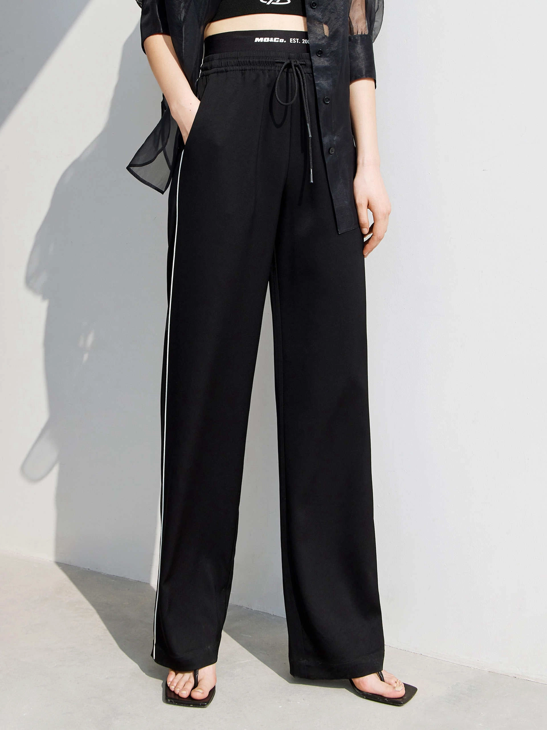 Comfy Waist Soft Stretch Waistbands Drawstring Straight Pants