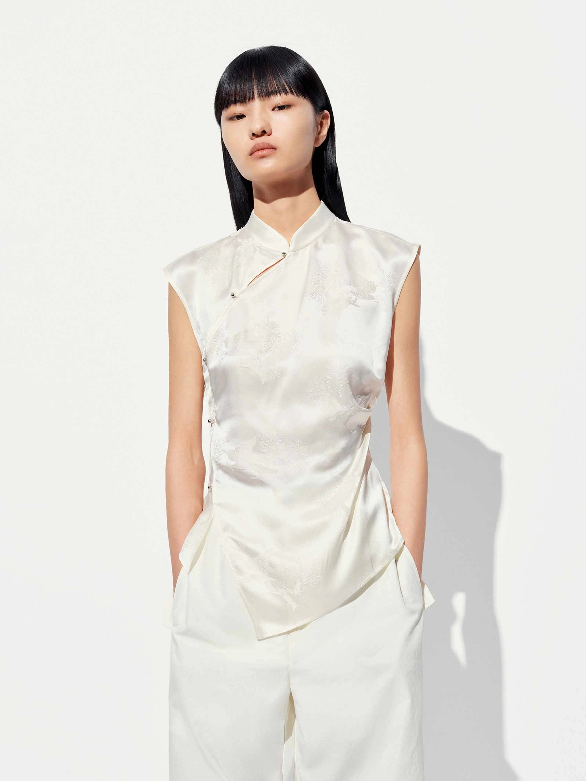 LayeredStyling Waisted Stand Collar Blouse