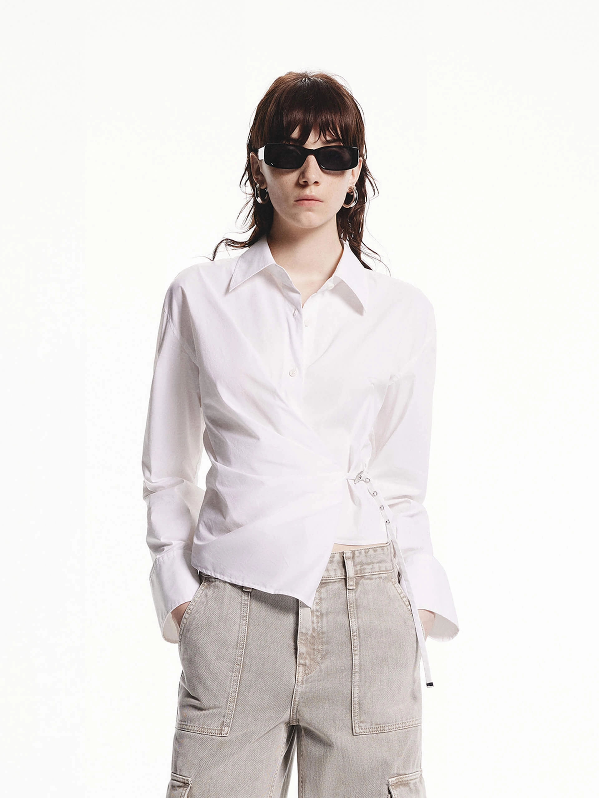 Compression Gradient Waisted Tie Cropped Shirt