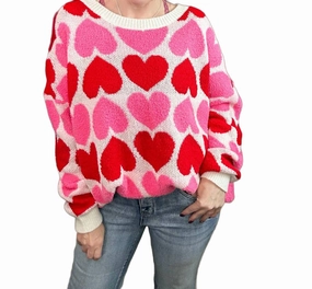 Super Soft Sweater In Pink And Red Hearts Basic Layer