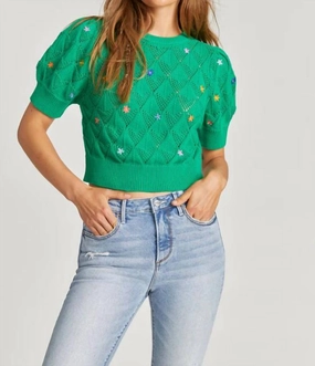 Essential Fashion All Over Ditsy Knit Sweater In Green