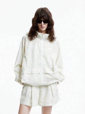 Drawstring Hem Hood Jacket Stripe Look