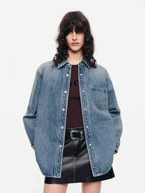Wash Cotton Denim Shirt Casual Sweater
