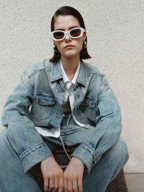 Blue Wash Denim Shirt Sandwich Mesh Panel Structure TexturedSurface