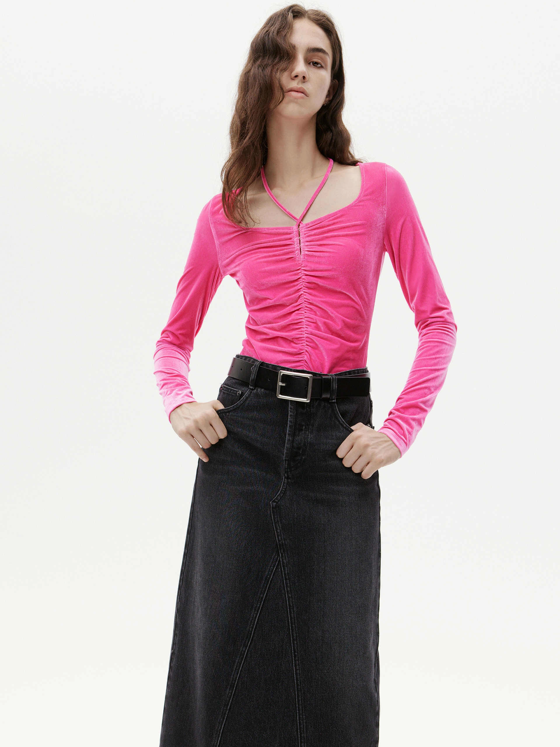 Square Collar Pleated Top Multi Way Adjustable Fit HighCollar Design