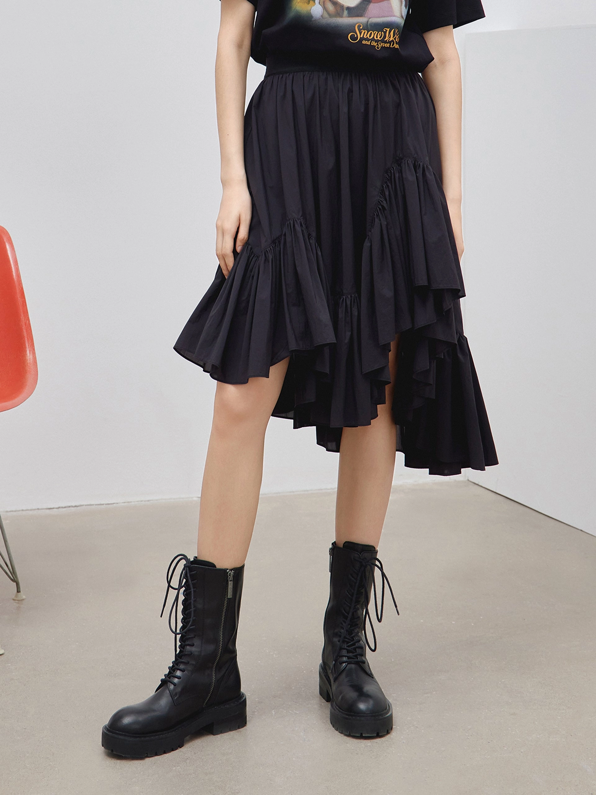 Chilly Day Comfort Basic Stretch Irregular Hem Pleated Skirt