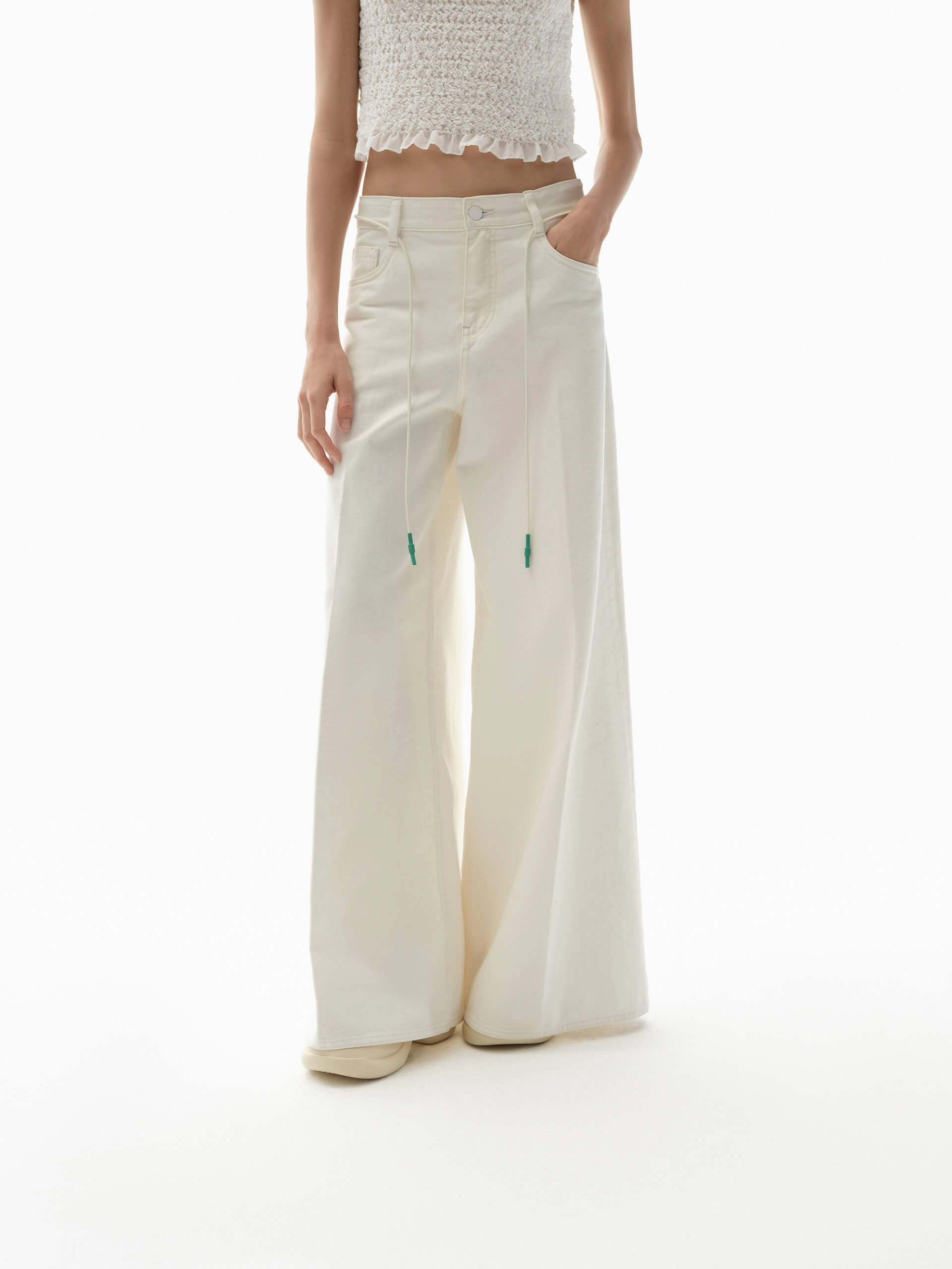 Low Impact Processing Versatile Everyday Wear Drawstring Detail Wide Jeans