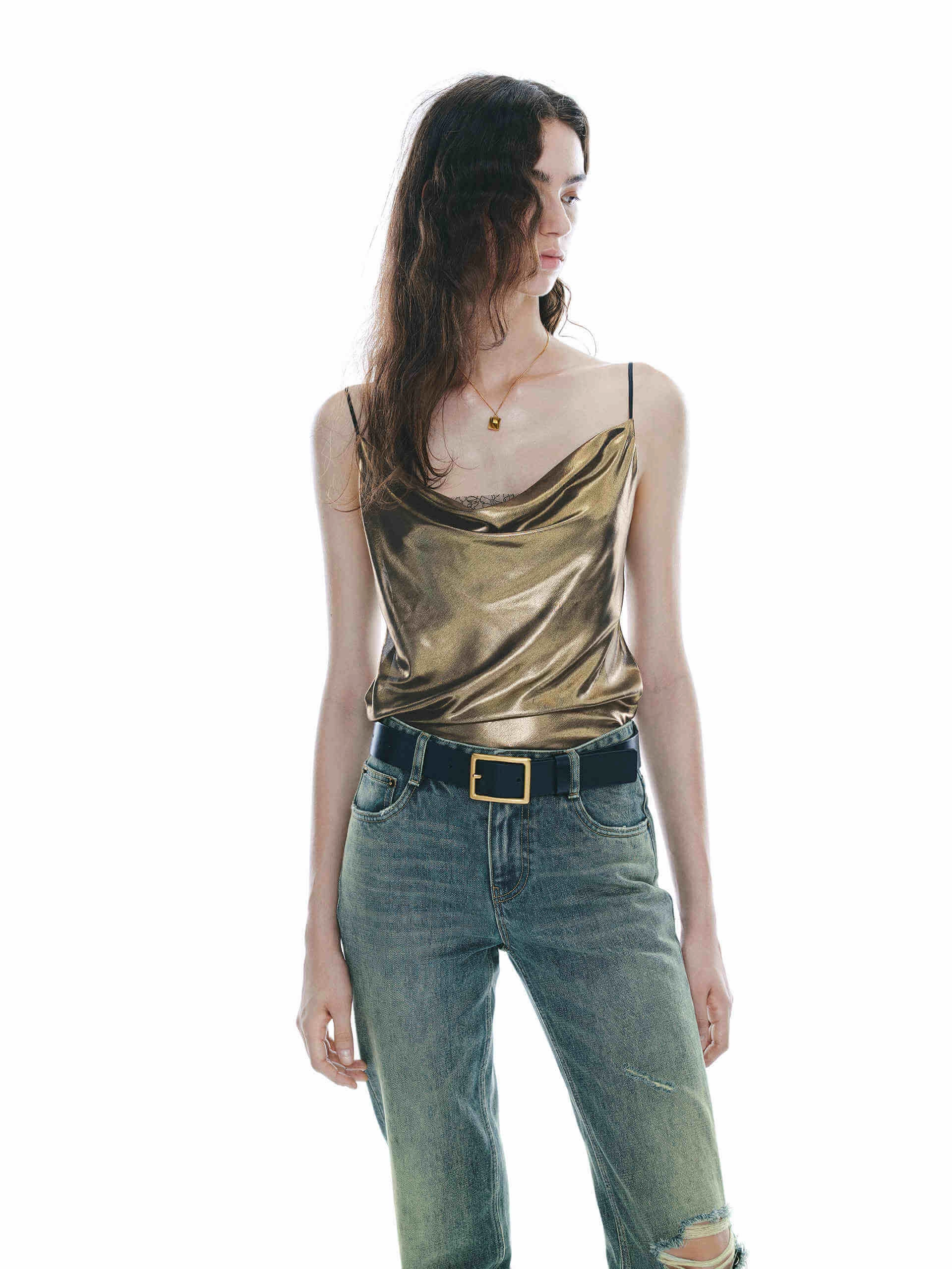 Waterfall Neckline Top MoistureManagementSystem Stretch Fit Top