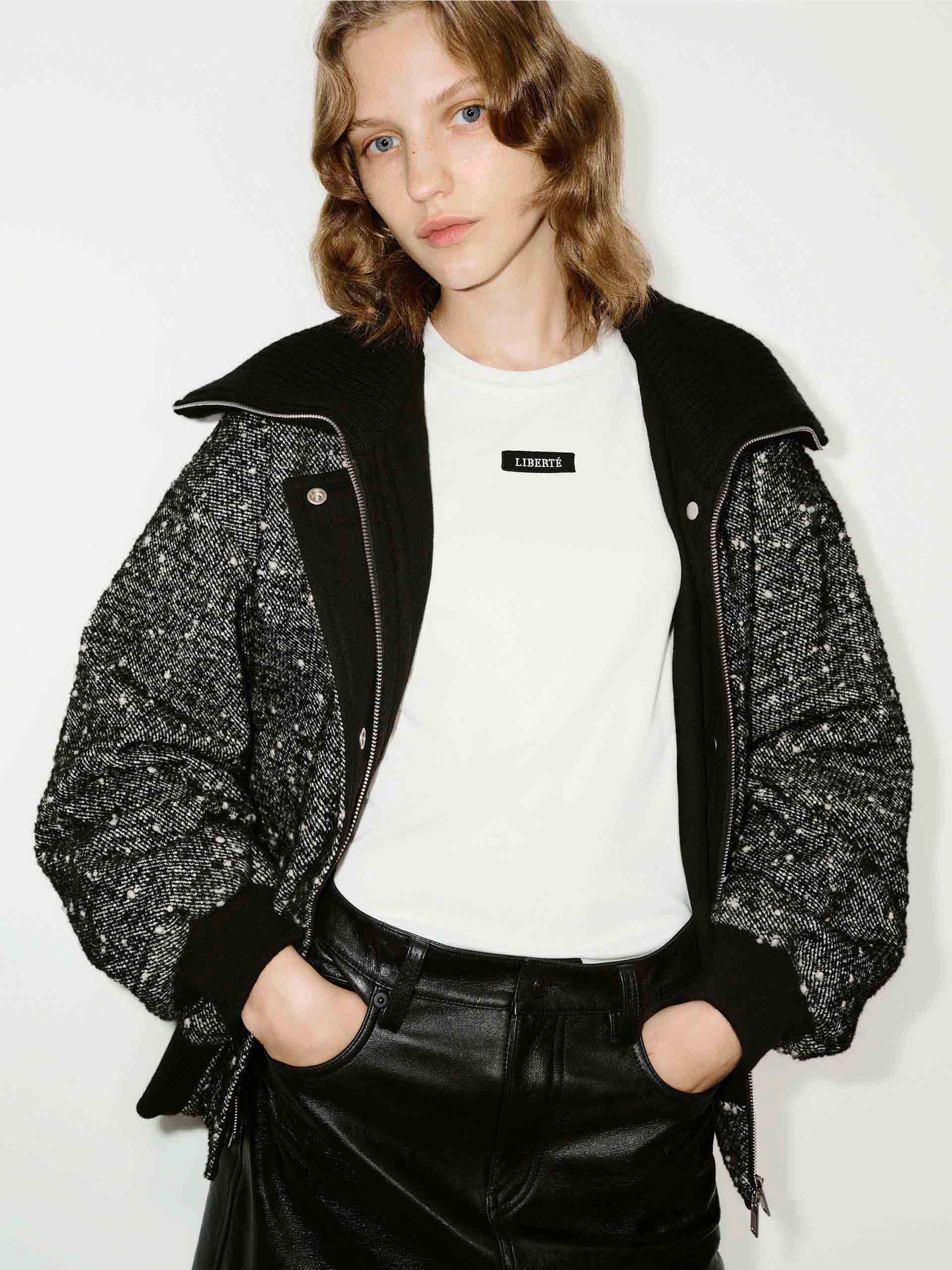 Elegant Cut Lapel Marled Textured Jacket