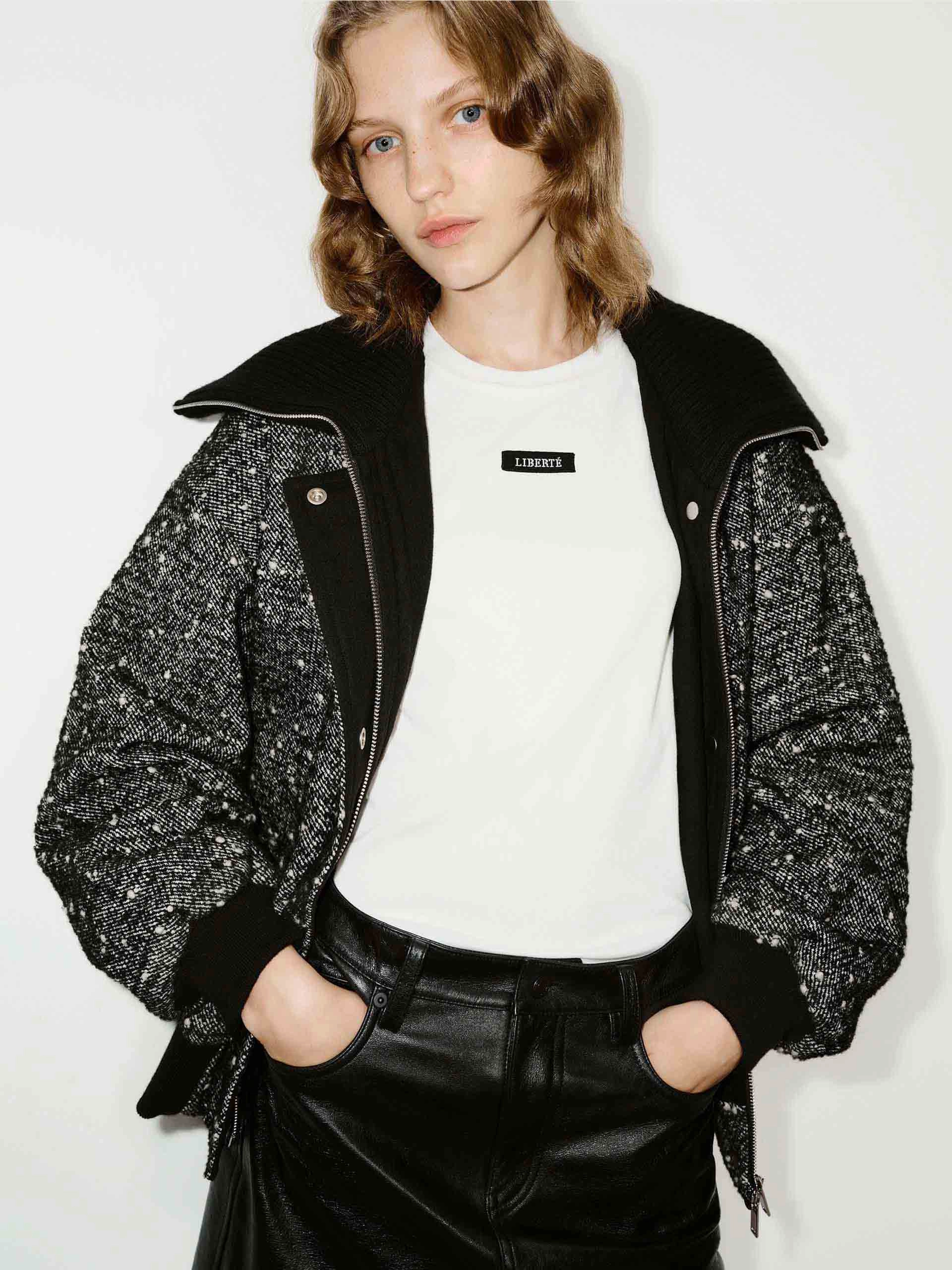 Lapel Marled Textured Jacket Modular Design Convertible Collar Style