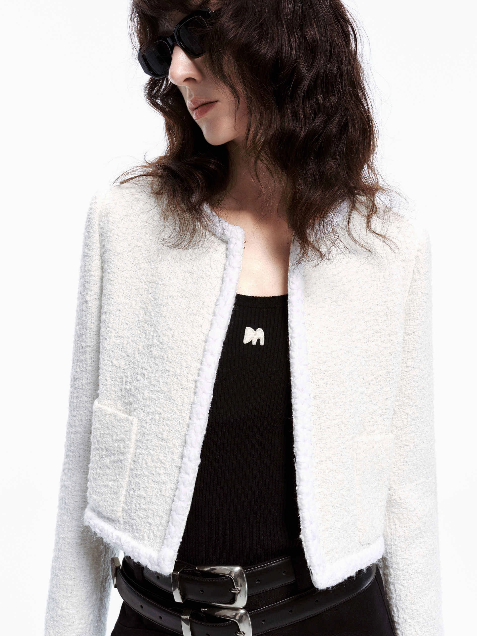 Lightweight pullover Cropped Tweed Texture Jacket