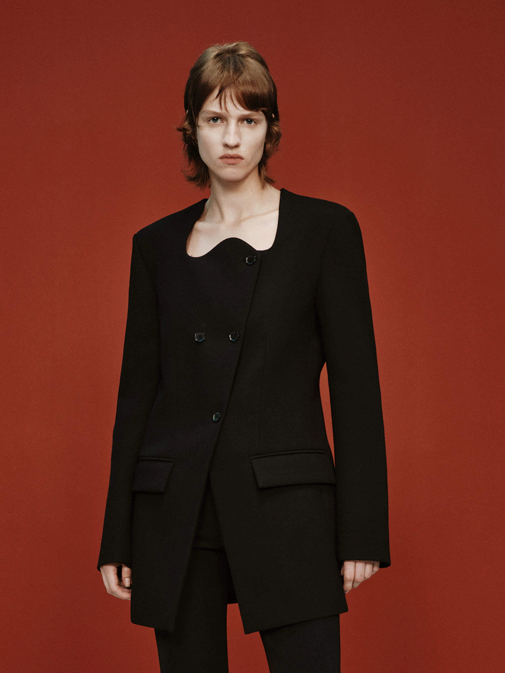 Wave Collar Wool Coat Mesh Venting anti static coating