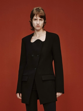 Wave Collar Wool Coat Roll up sleeves