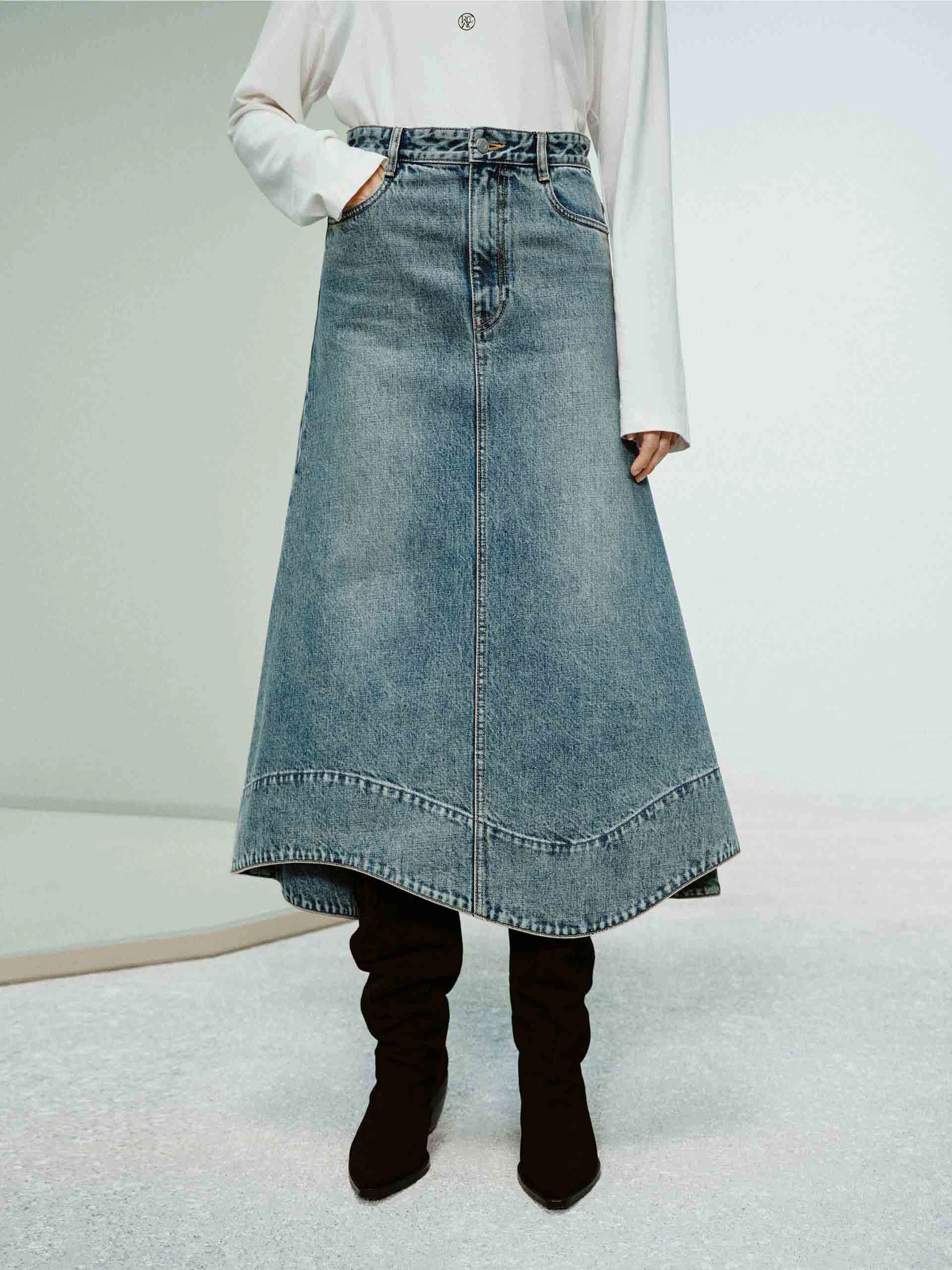 Wave Hem Denim Skirt StretchMaterial
