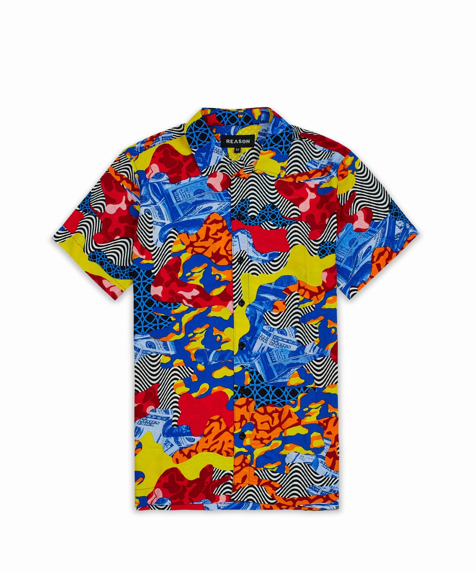 Wavy Allover Print Short Sleeve Shirt AbrasionResistant Fabric TaglessCollars