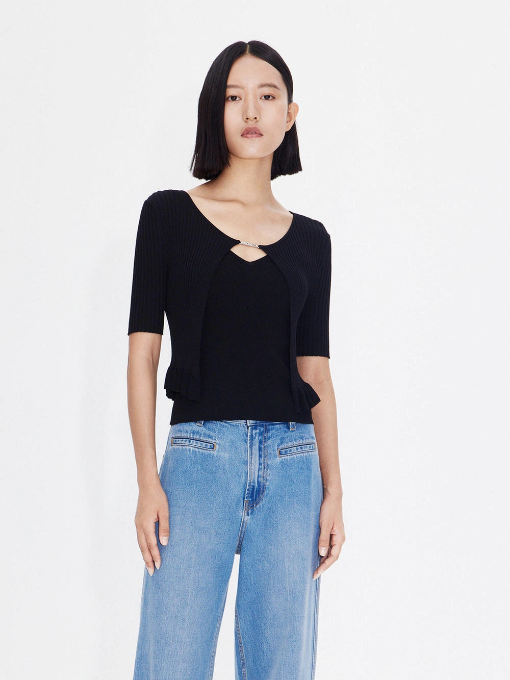 Wavy Hem Knitted Cardigan Cozy Sweatshirt Chic Tee