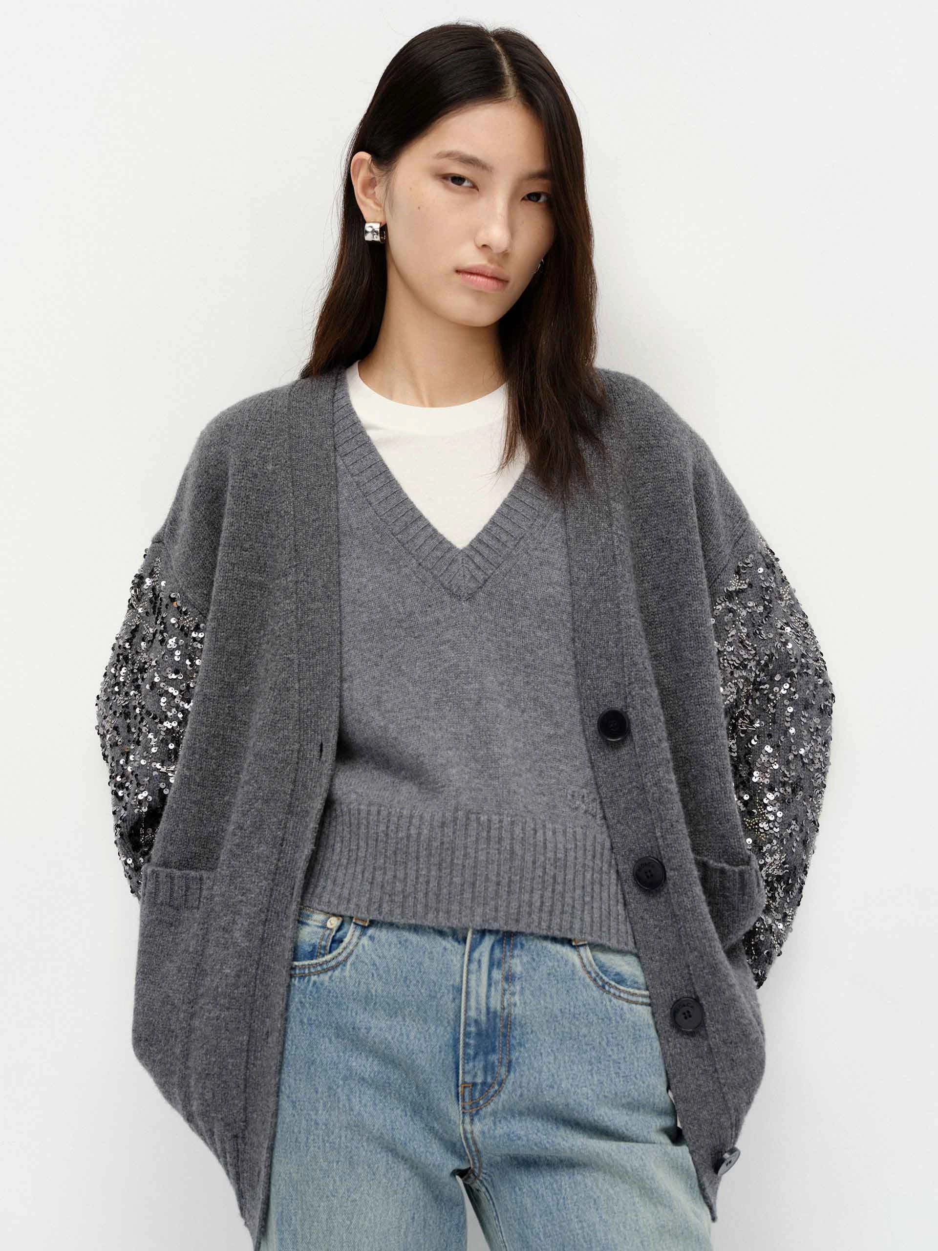 Crystal Detail Wool Cardigan MultiPanelDesign