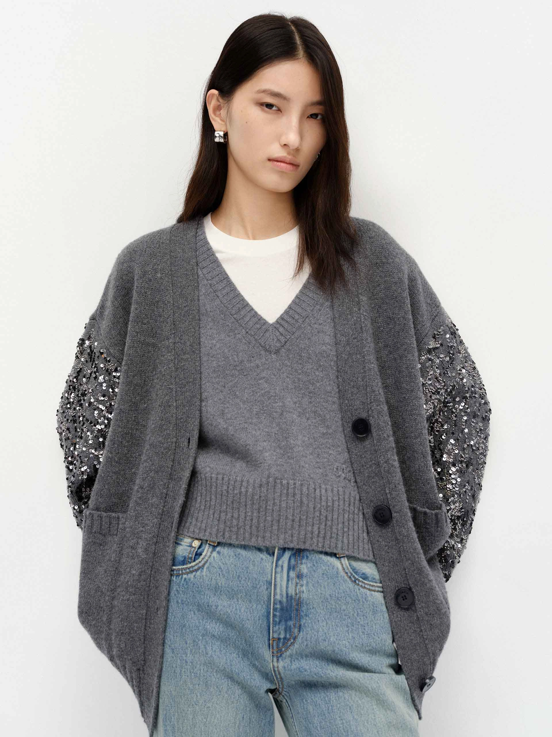 Crystal Detail Wool Cardigan DoubleStitched