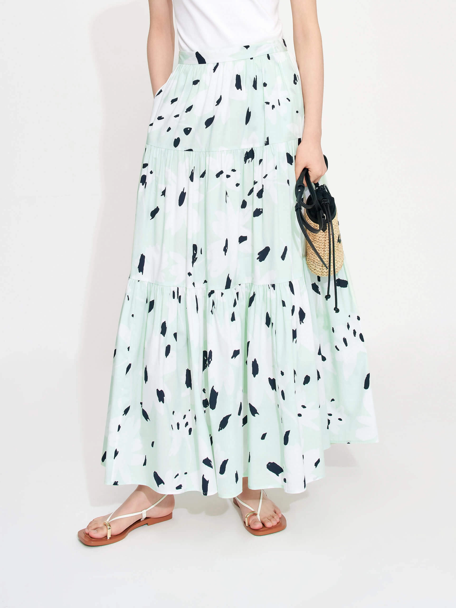 Tiered Floral Print Maxi Skirt Adaptive Fit