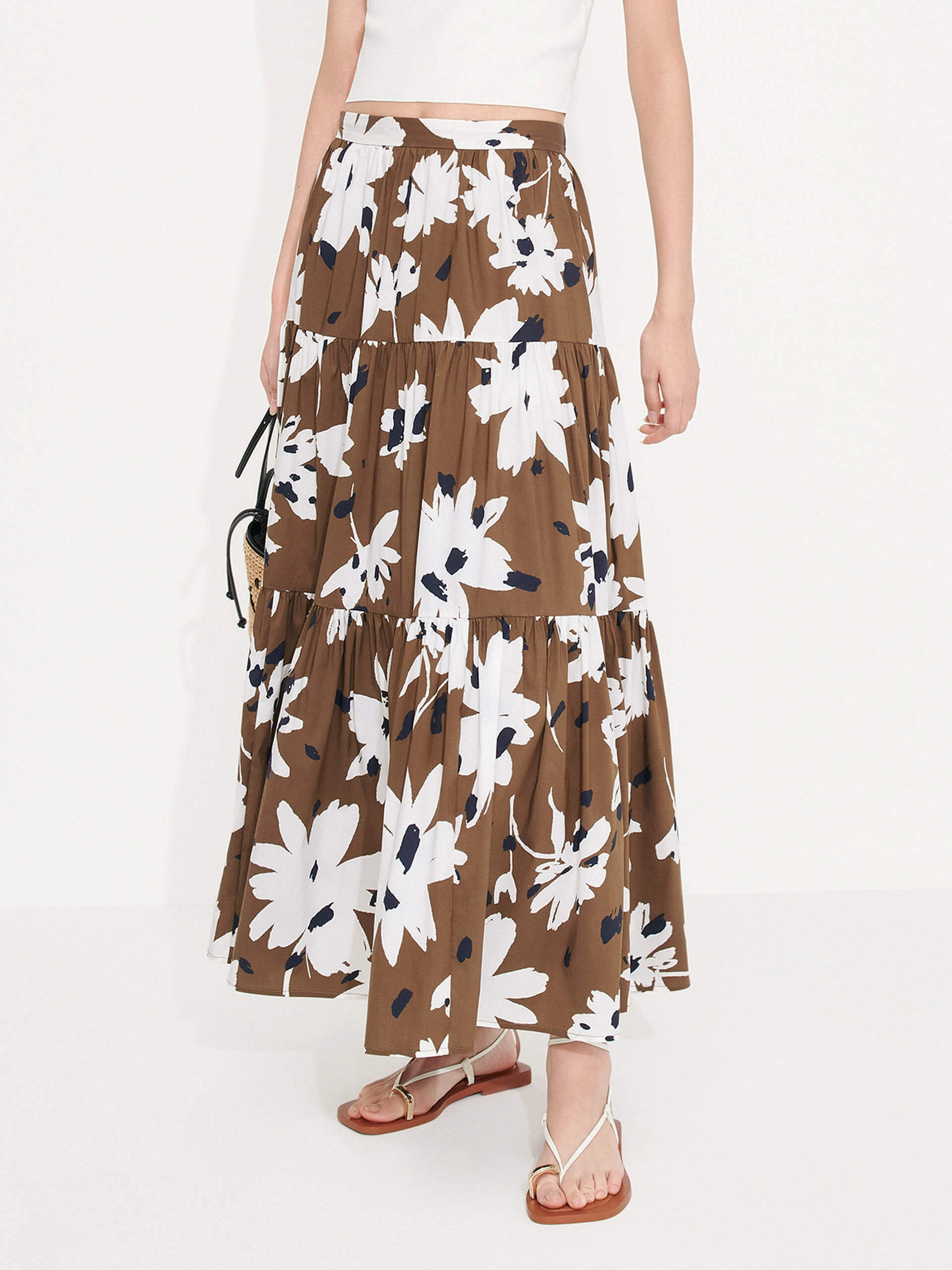 Stylish Layers Chic Design Wear Tiered Floral Print Maxi Skirt
