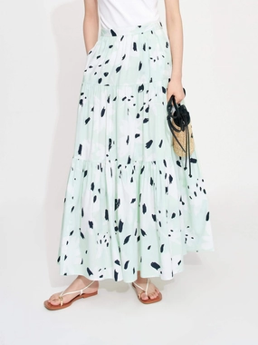 Light wash Breathable Comfort Fit Tiered Floral Print Maxi Skirt