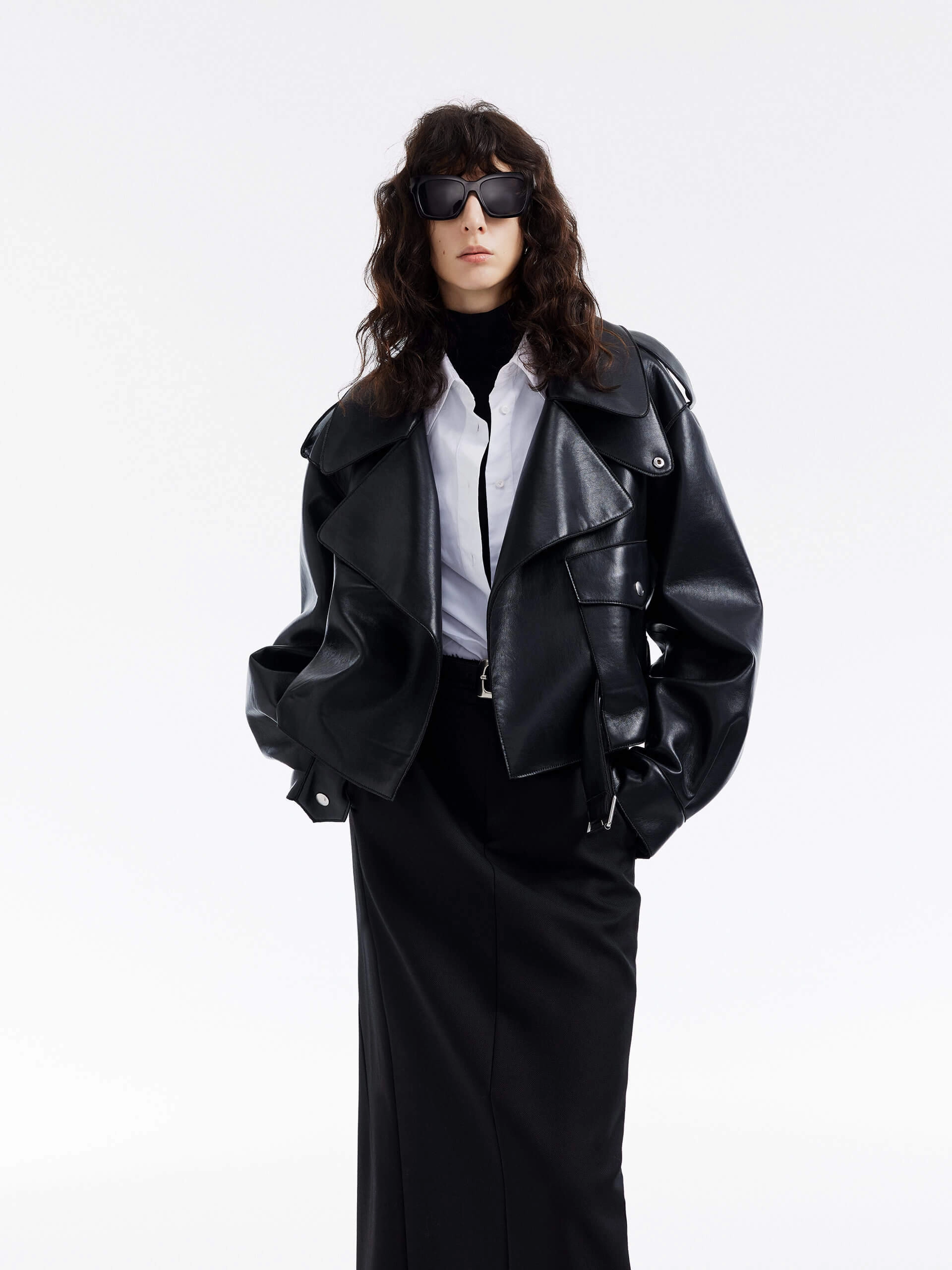 PU Leather Cropped Jacket Easy Wear Ergonomic Armhole Cut
