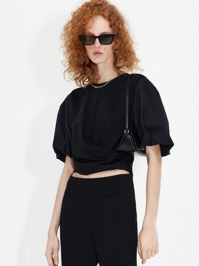 Puff Sleeves Cotton Top Hidden Zipper