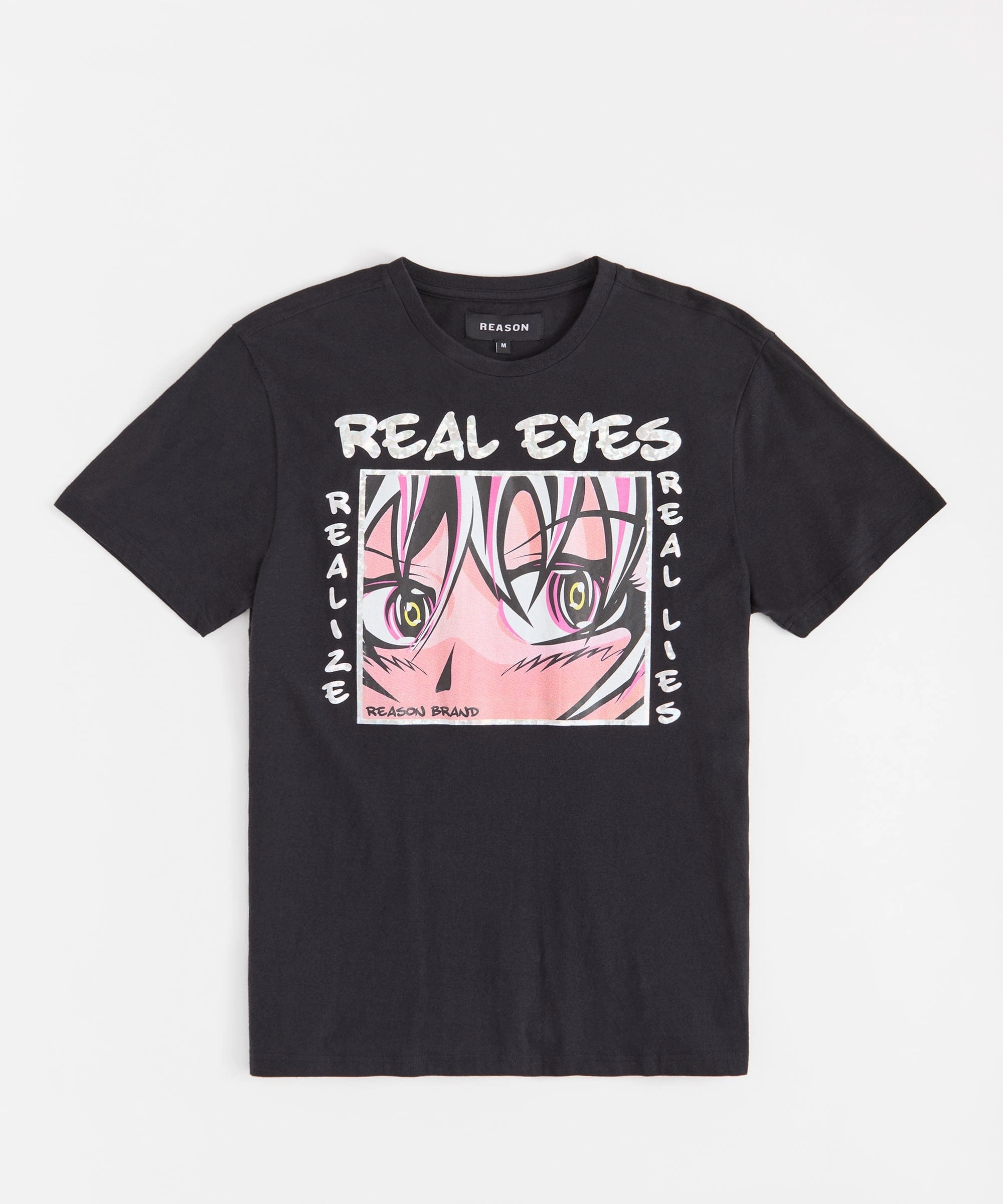 Stretch Comfort VentilatedBack Real Eyes Hologram Print Short Sleeve Tee - Black