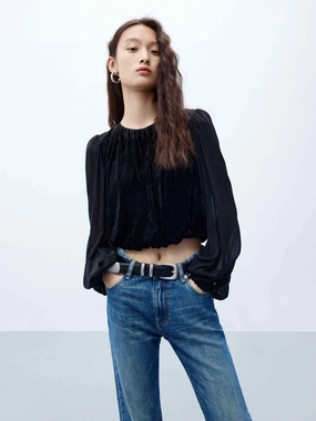 StainResistantFinish Ballon Sleeves Cropped Top