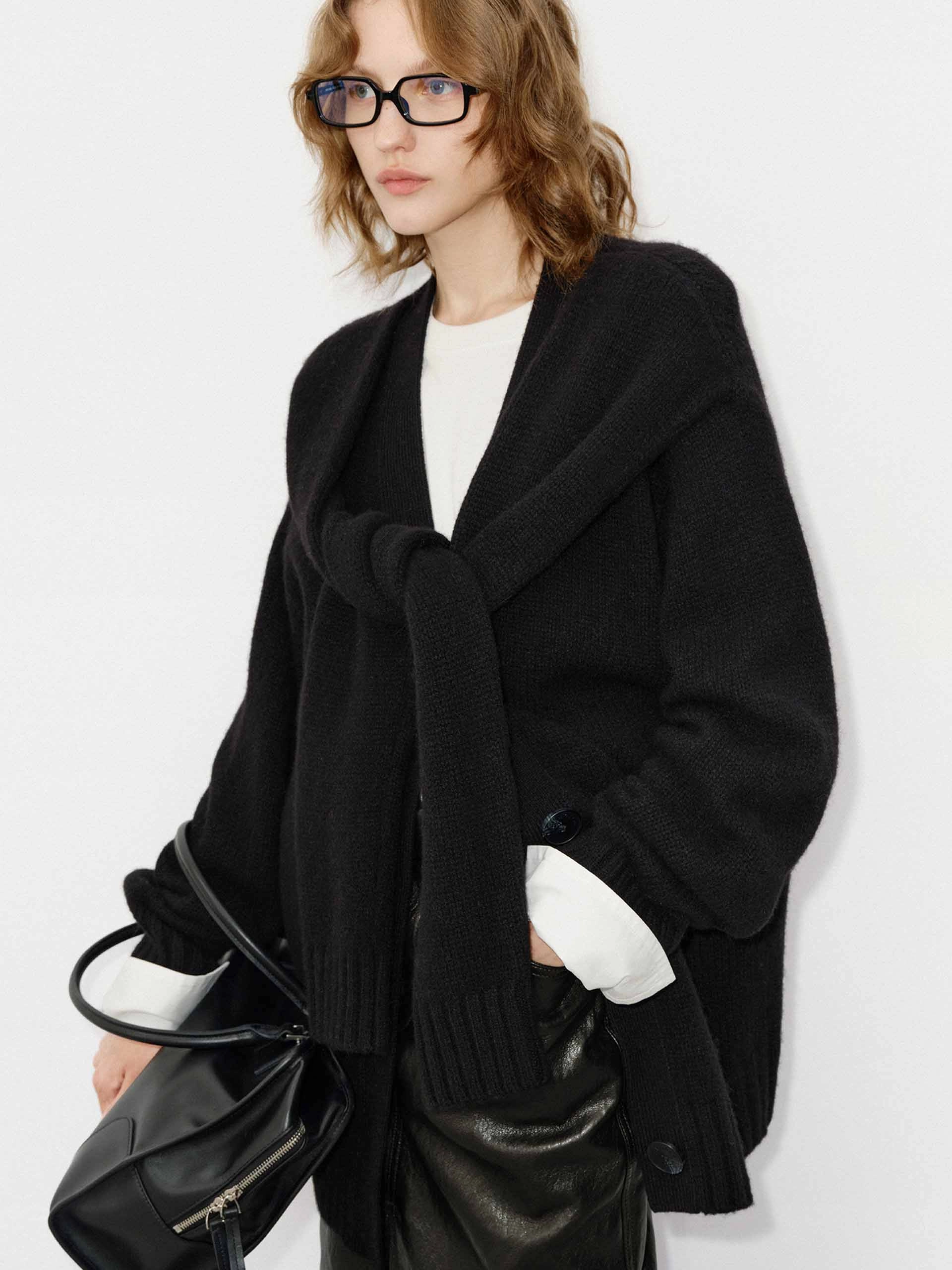 Slim Silhouette Include Alpaca Loose Cardigan