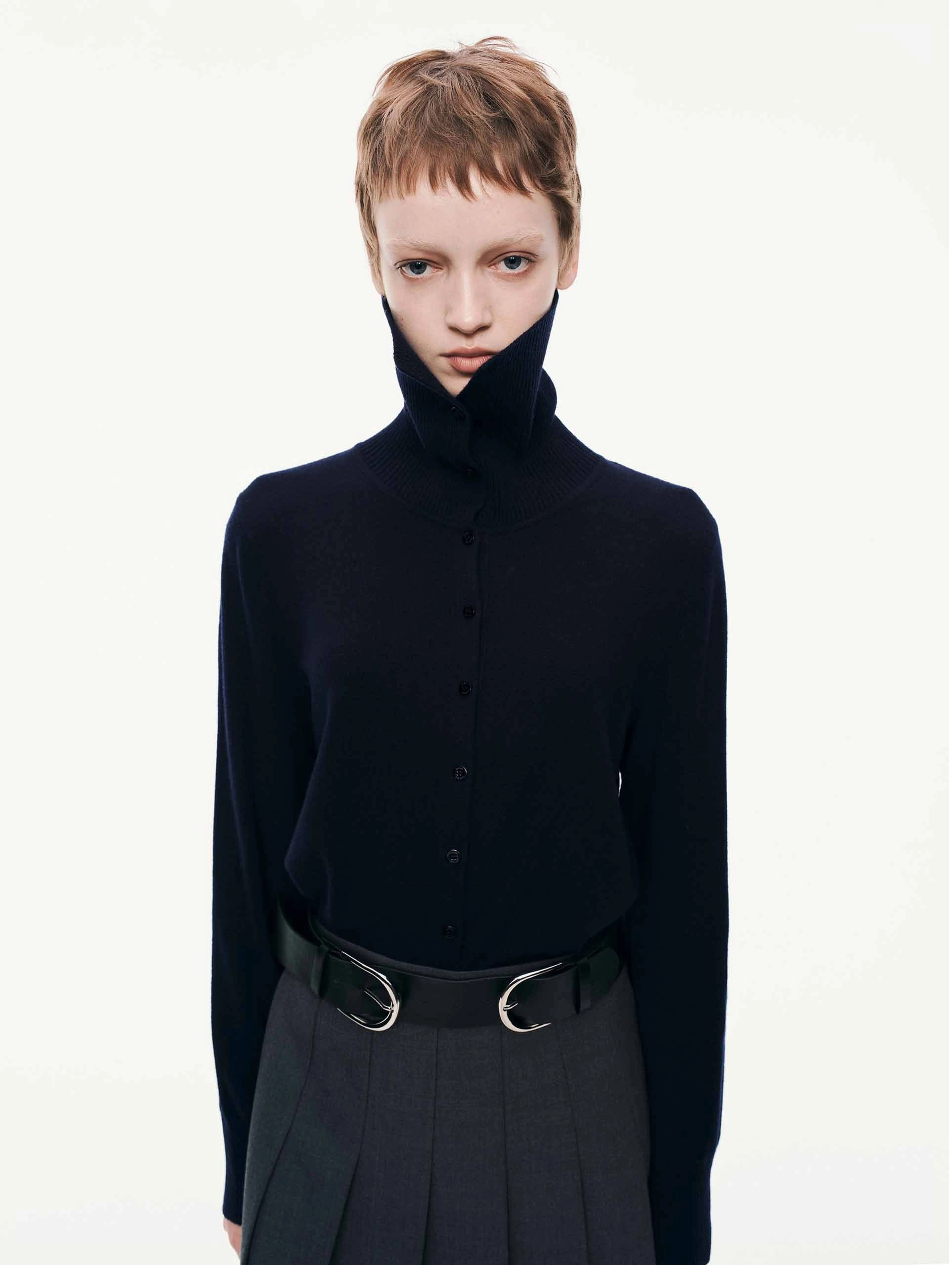 Hygroscopic Inner Layer Wide Collar Wool Cardigan