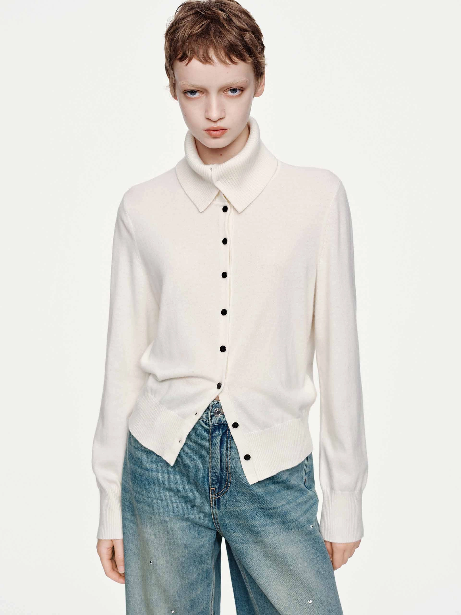 Eco Friendly Material Wide Collar Wool Cardigan