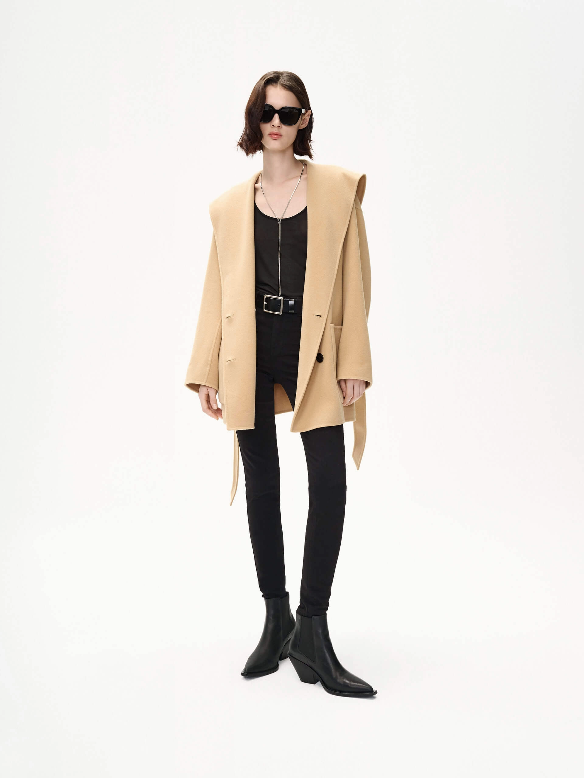 Wide Collar Wool Coat Breathable Design Wrinkle Free Material