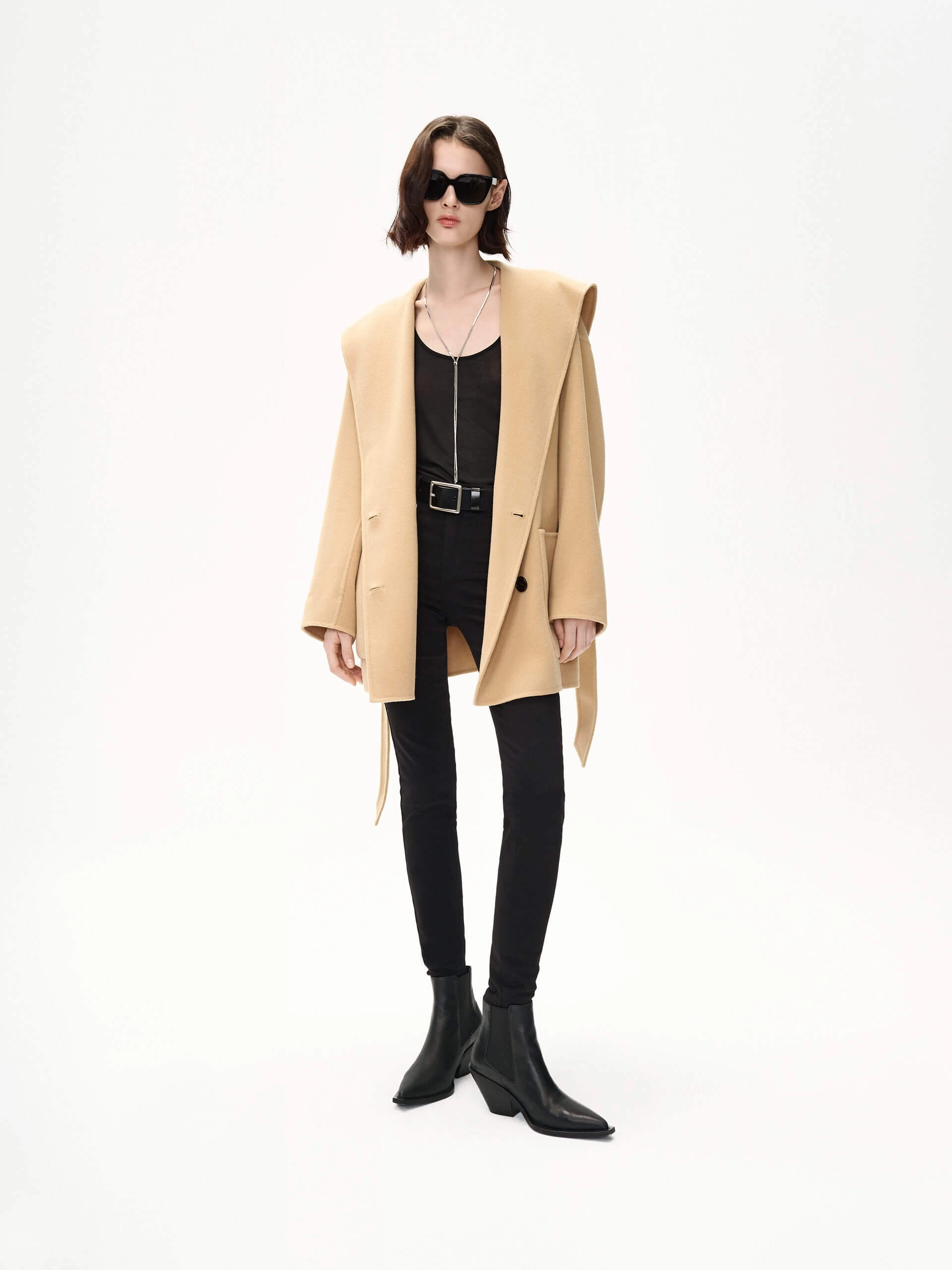 TemperatureRegulating Fabric Modern Travel Look Wide Collar Wool Coat