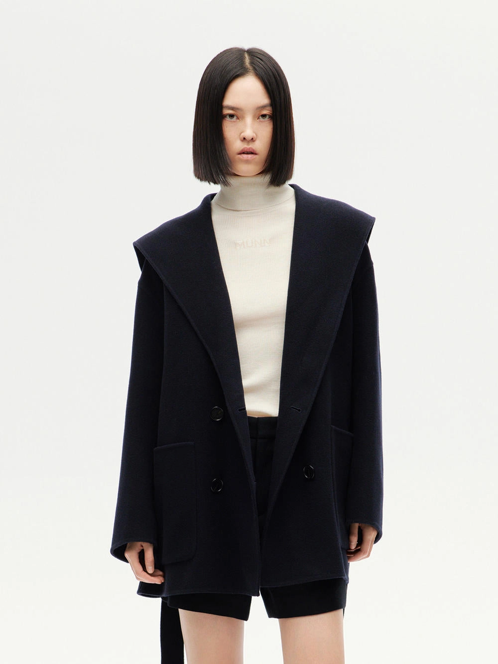 Flexible Material Wide Collar Wool Coat