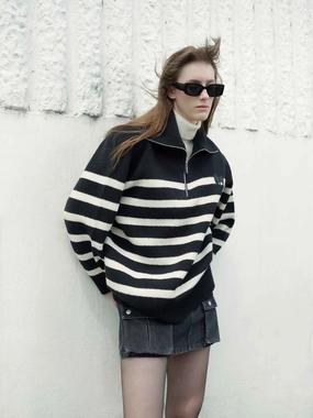 OdorResistantFinish Wide Lapel Striped Sweater