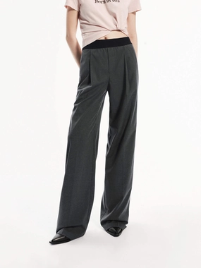 Wide Leg Contrast Pants Comfy Stretch