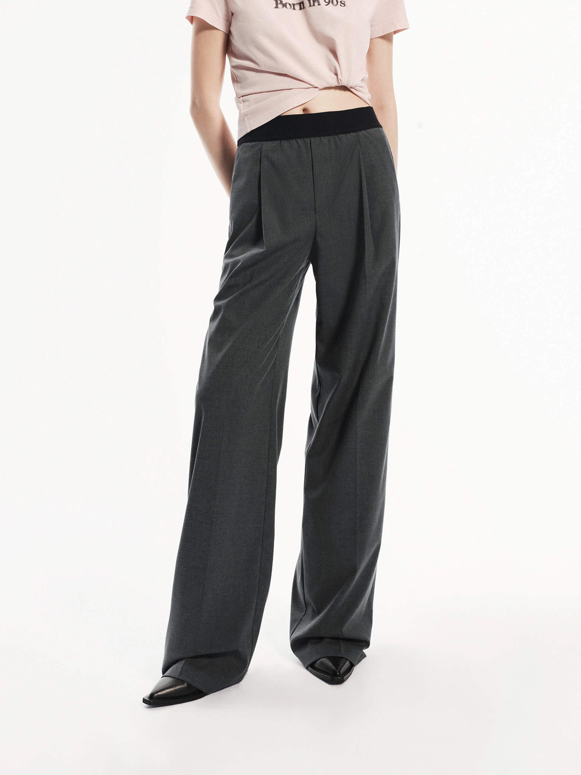 Wide Leg Contrast Pants Elastic waist